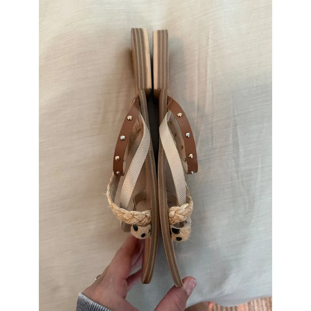 Dolce Vita Isa Sandals 9.5 Cheetah Print Braided Raffia Studded Boho